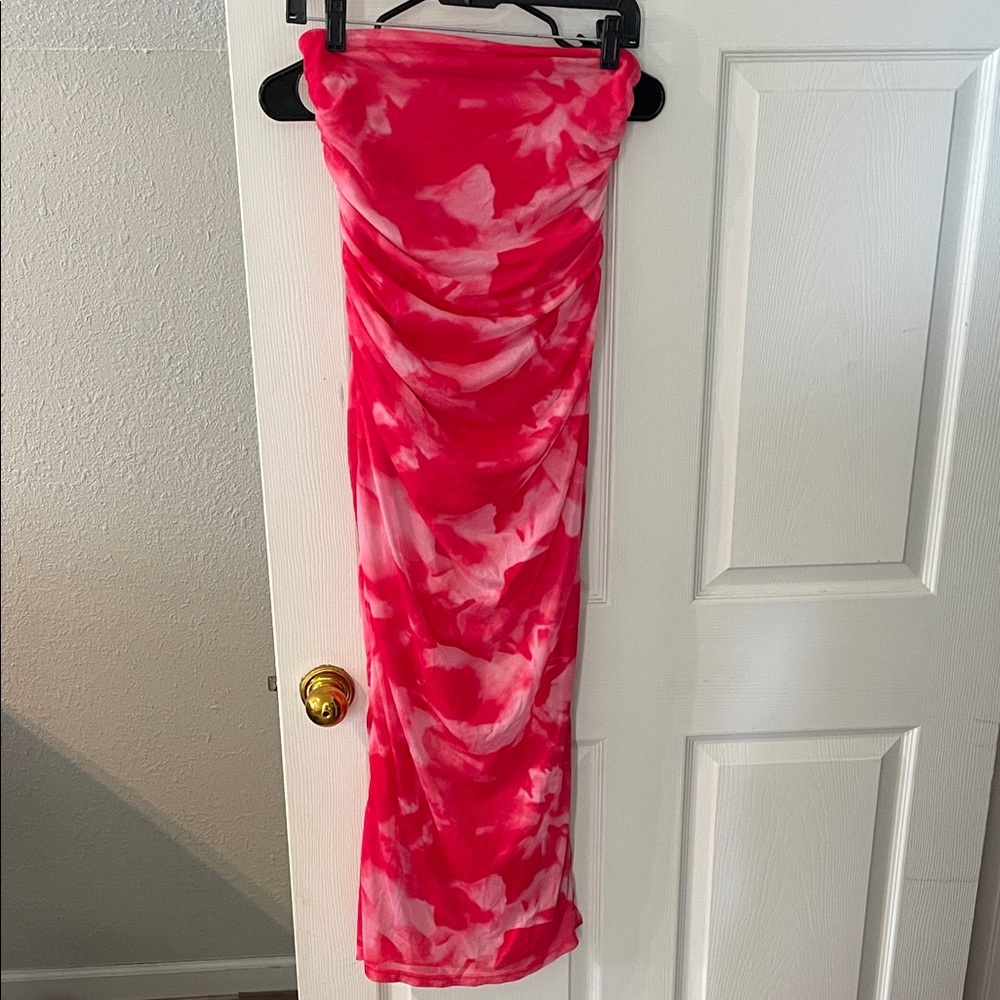 Pink and White Strapless Dress